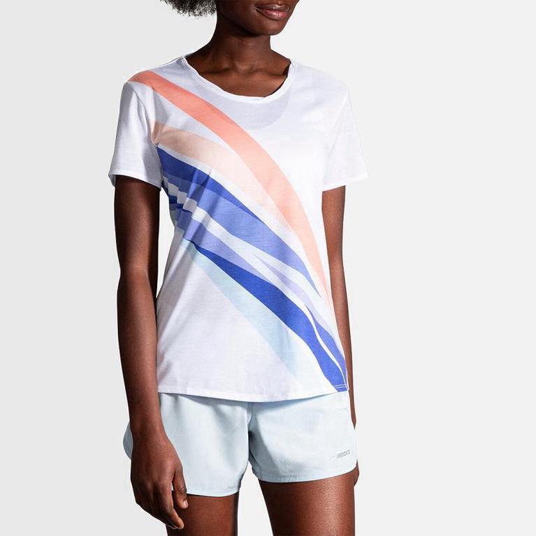 Brooks Distance Israel - Women's Short Sleeve Running Shirt - White (92381-EHMF)